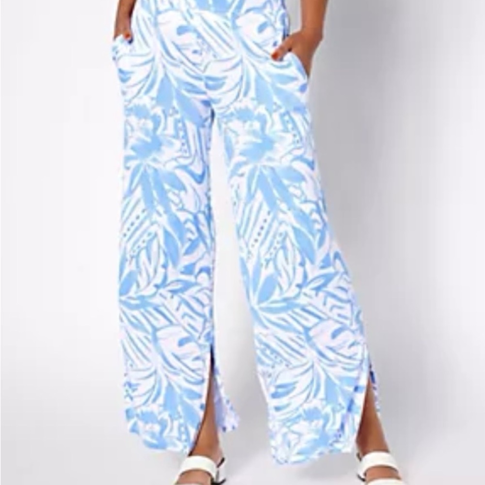 Susan Graver Soleil Knit Petite Printed Wide Leg Pant